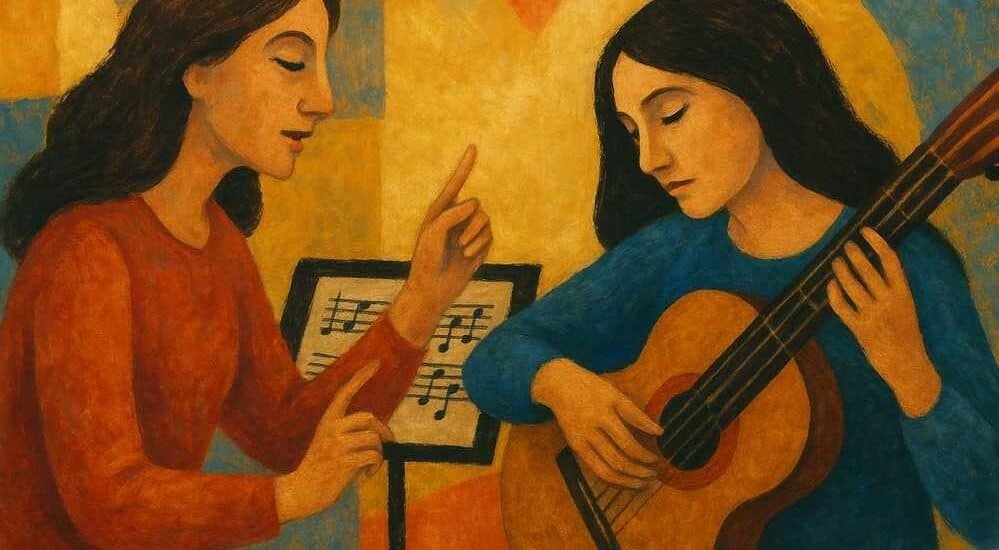 mujeres enseñando música