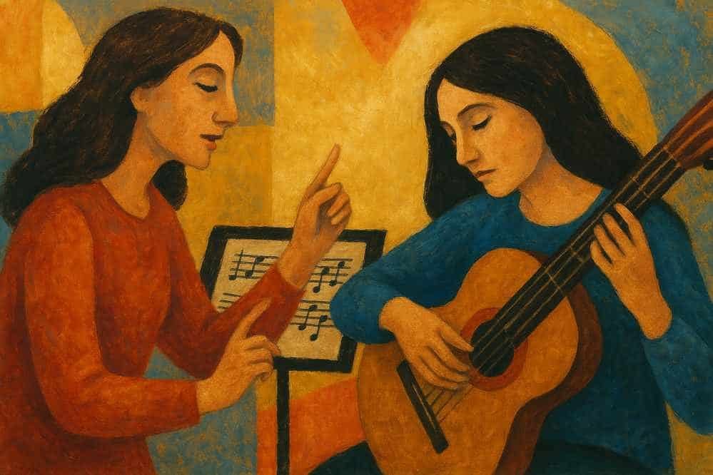 mujeres enseñando música